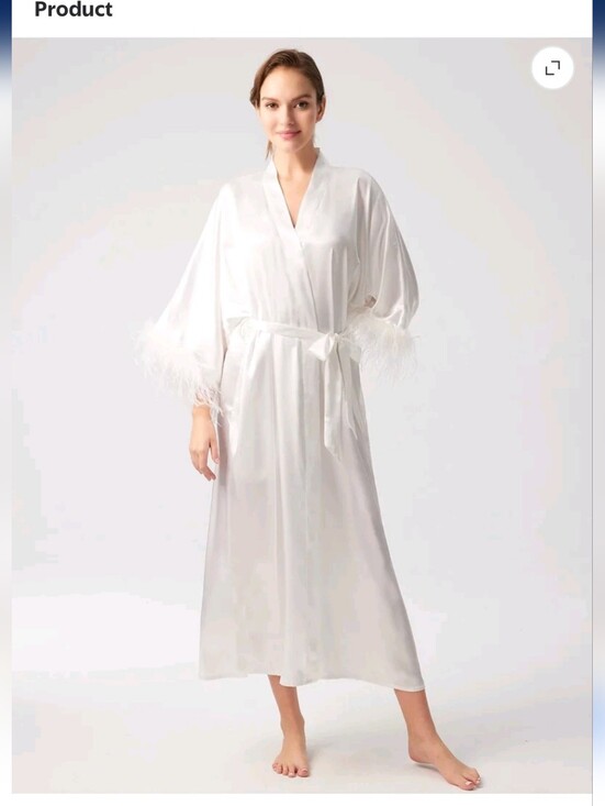 Other - Silky White Feather-Trim Long Robe
